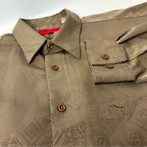 Platini Mens Long Sleeve Button Front Tan Shirt Large